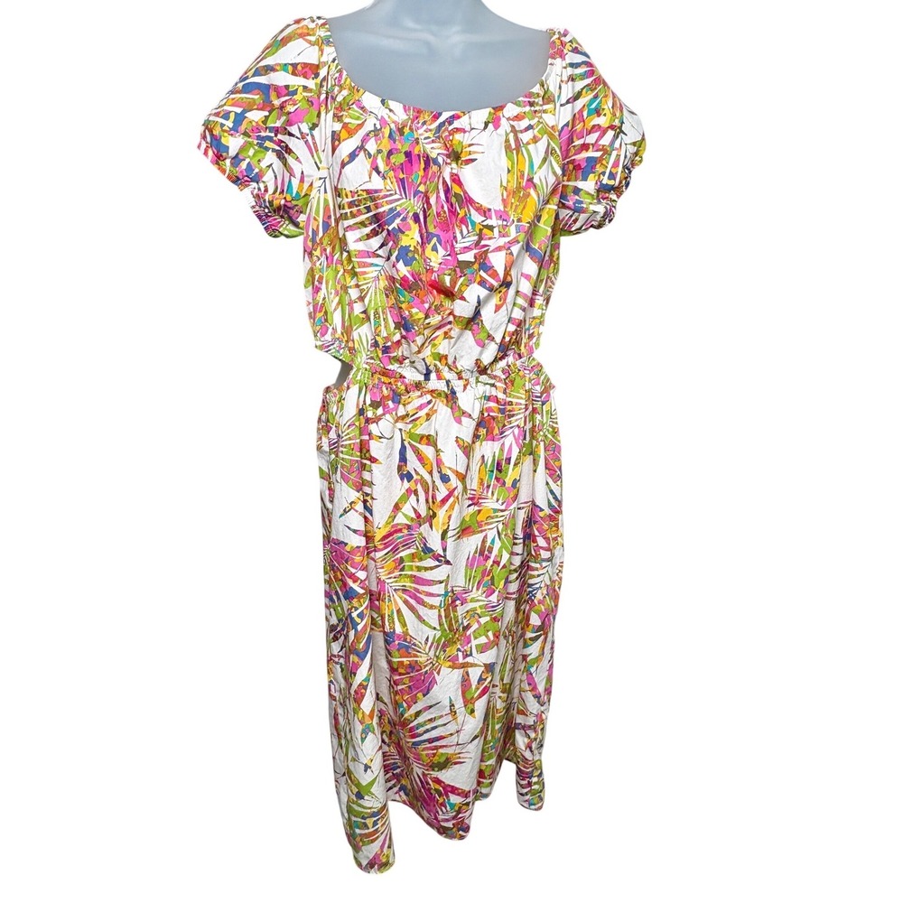 Cut-Out L Maxi Dress Tropical Palm Print Cotton 12006ST Summer Chloe+rene boho